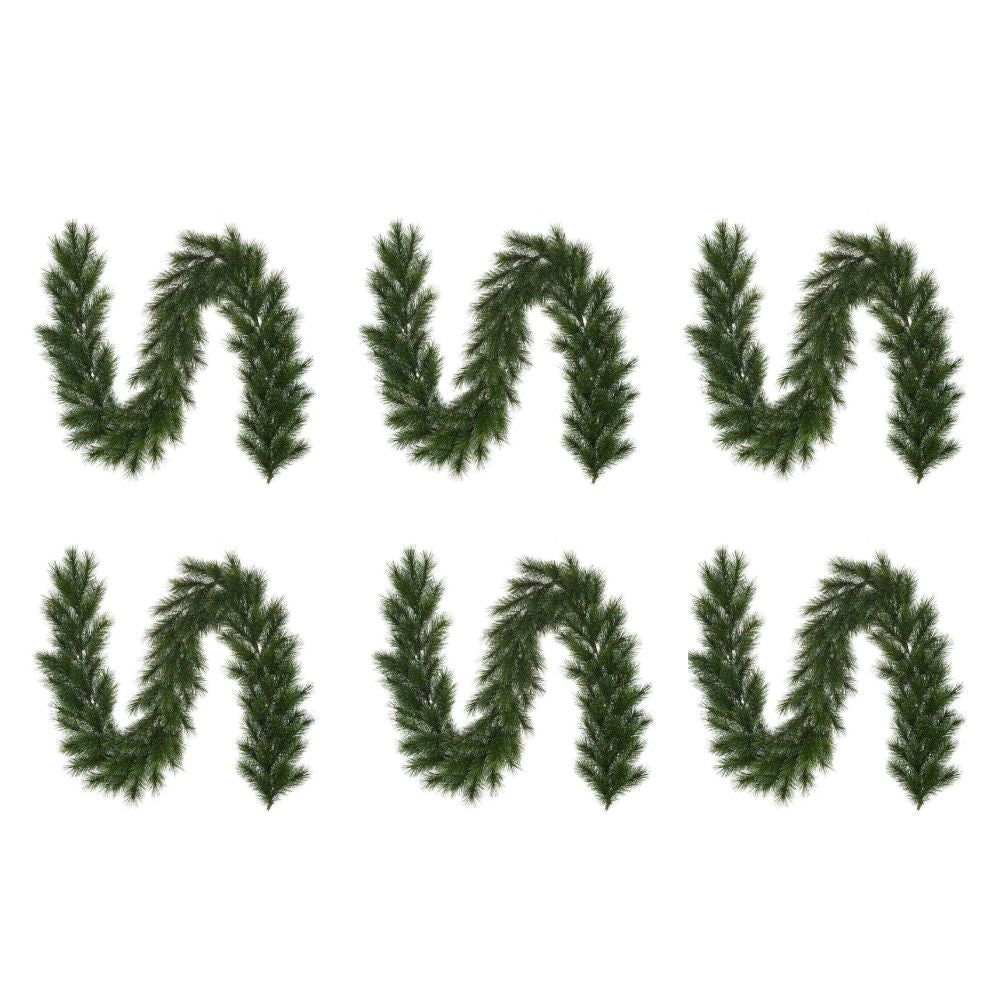 Glendon kerstguirlande set van 6 | groen met bevroren details | 270cm