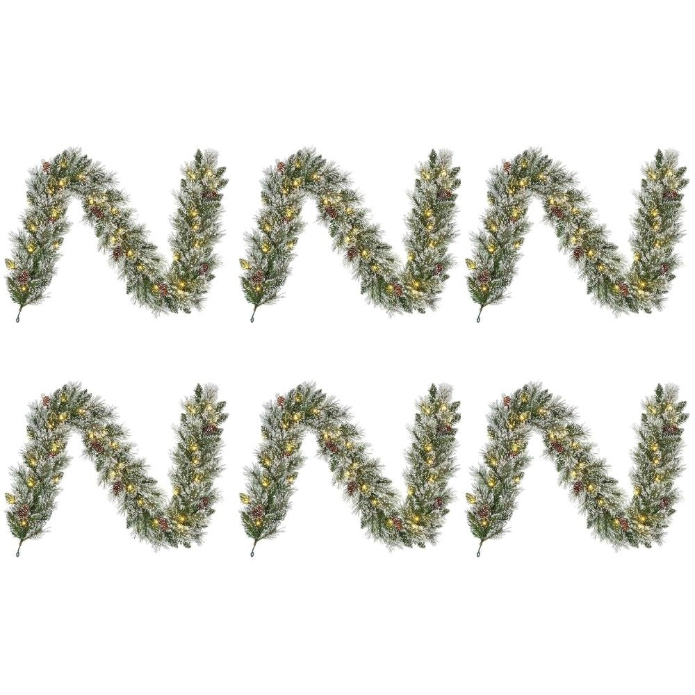 Vandans kerstguirlande set van 6 | groen met LED lampjes & dennenappels | 180cm