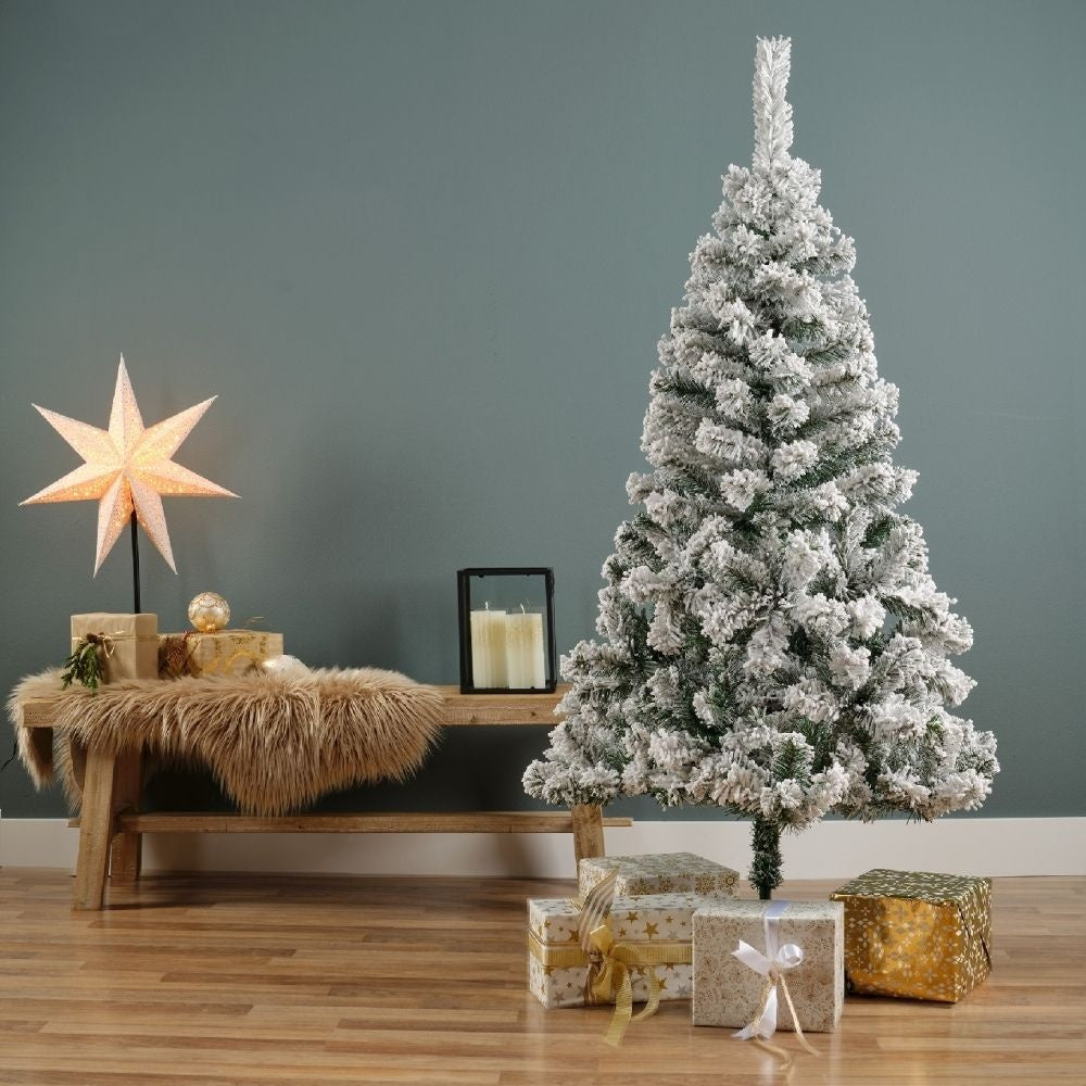 Rovinj Pine kunstkerstboom 150xø73cm | wit/met sneeuw