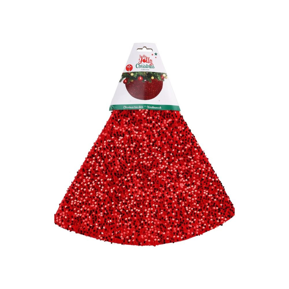 Kerstboomrok | rood met pailletten | 90cm
