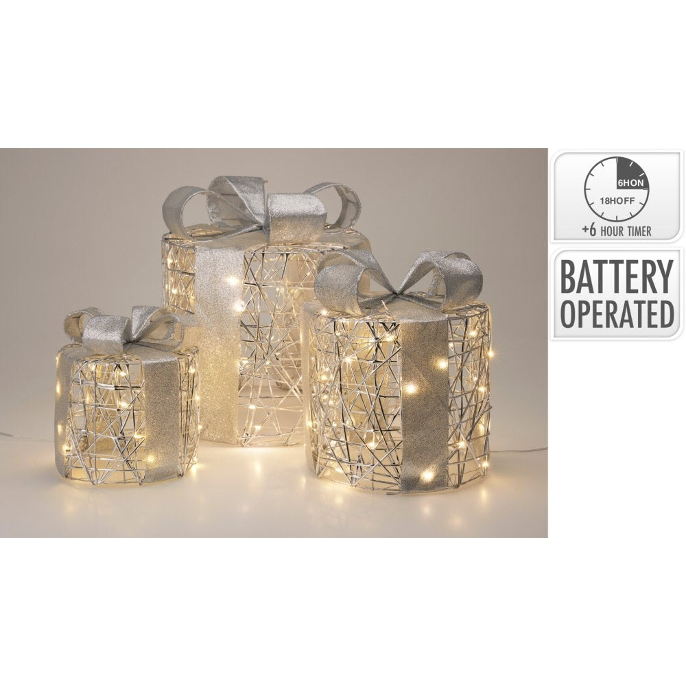 Cadeauset met verlichting | rond | zilver/warm wit