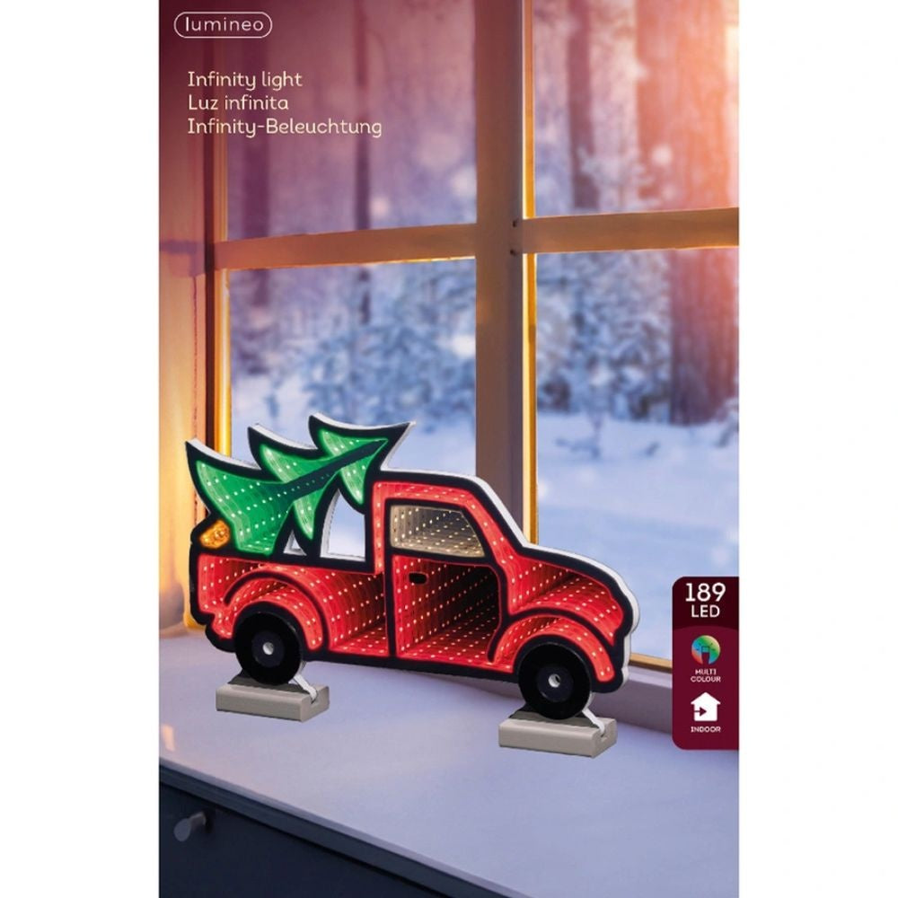 Auto met kerstboom infinity lamp | kunststof | rood/groen | 24,5cm