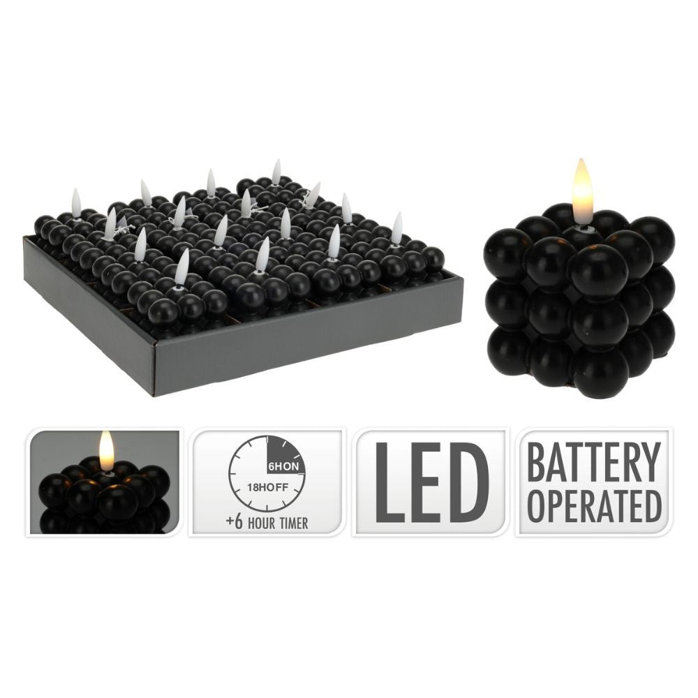 LED kaars | zwart/warm wit |  6x8,8cm