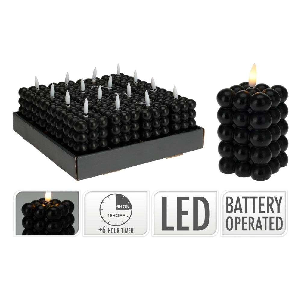 LED kaars | zwart/warm wit | 6x8,8cm