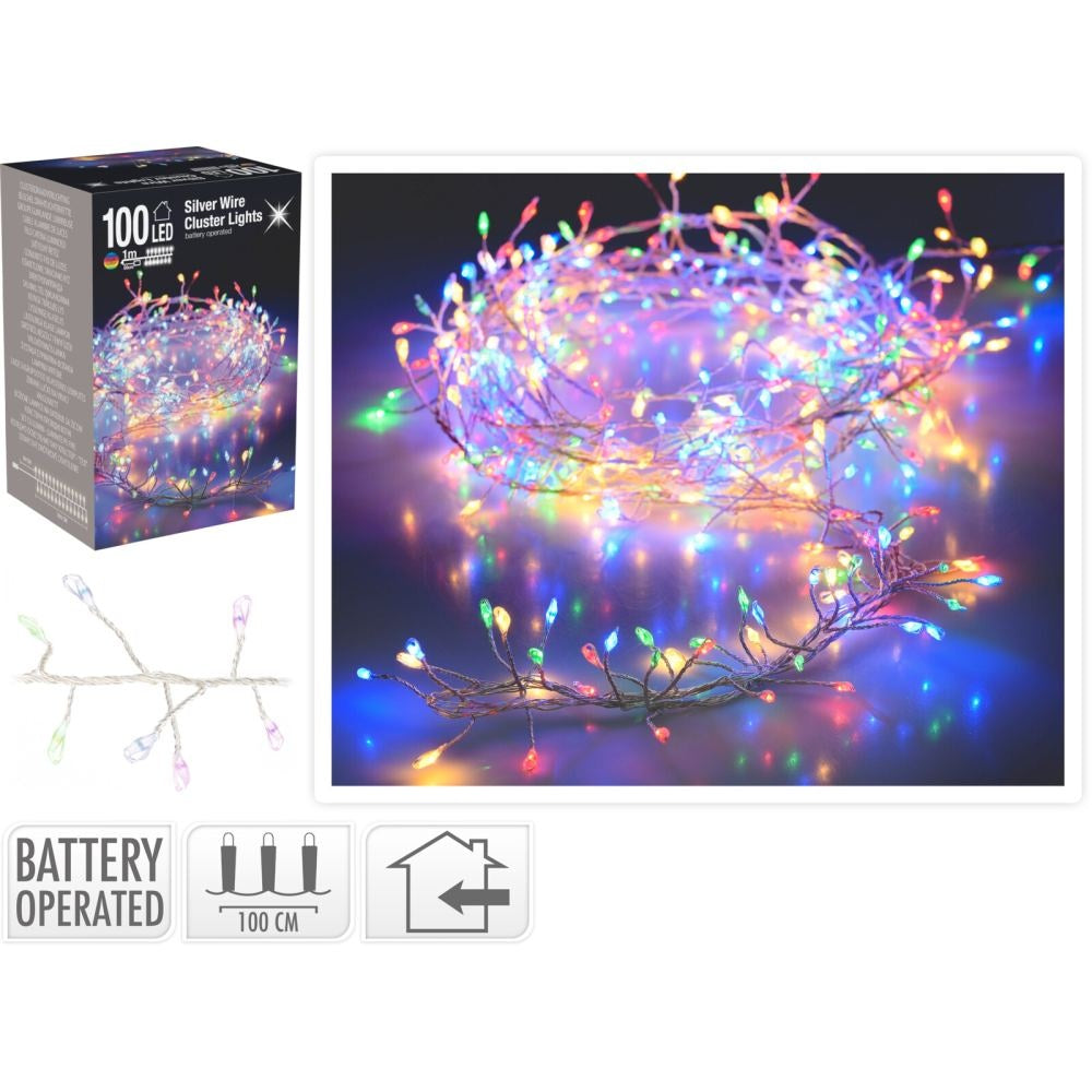 Kerstverlichting cluster zilverdraad | 100 LED lampjes | multicolor | 1 meter