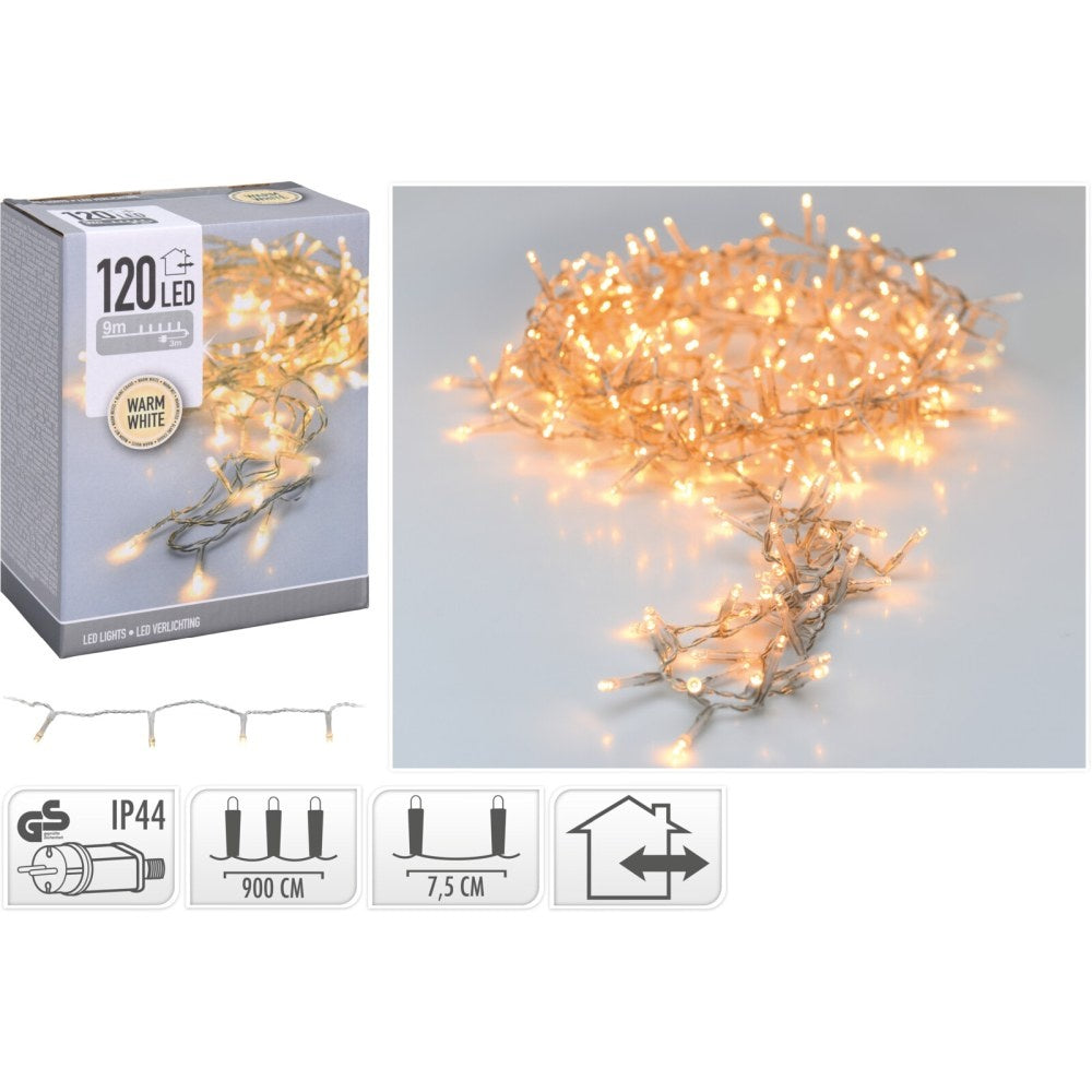 Kerstverlichting transparant snoer | 120 LED lampjes | warm wit | voor buiten | 9m