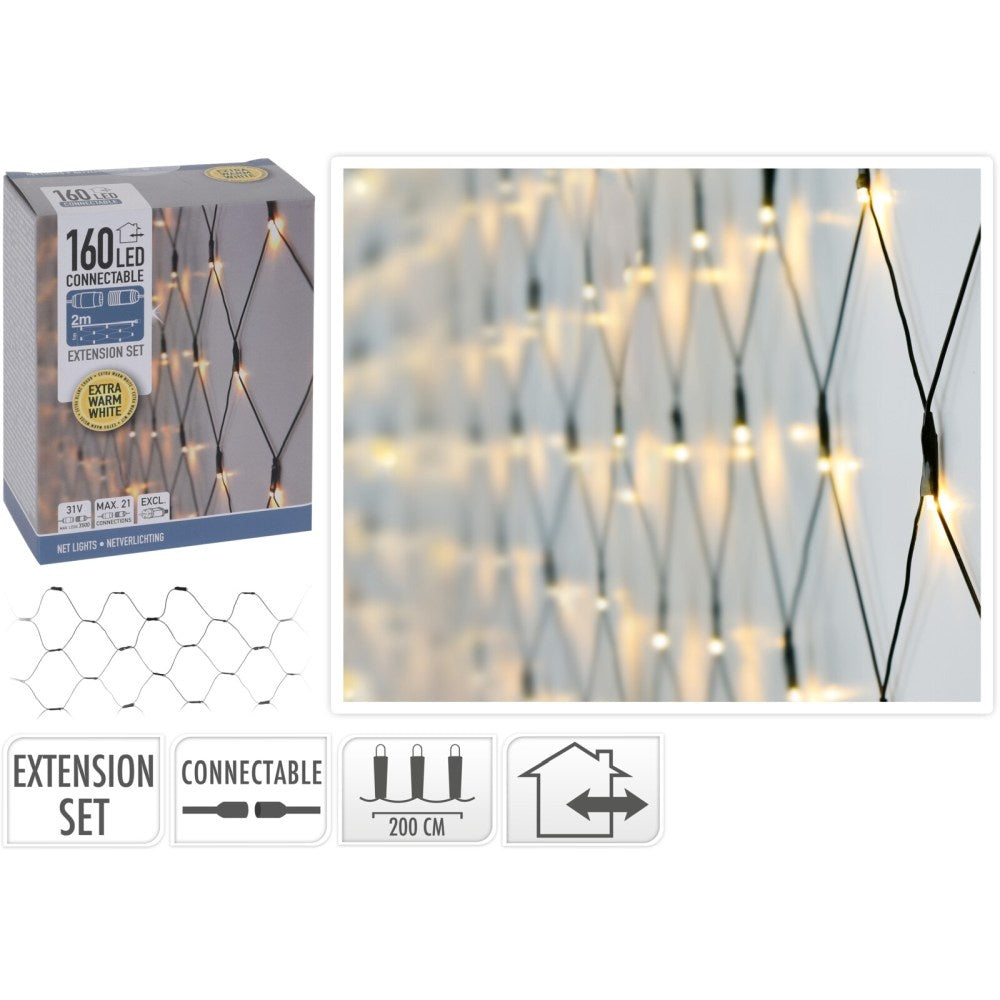 Netverlichting koppelbaar | 160 LED lampjes | extra warm wit | 2m