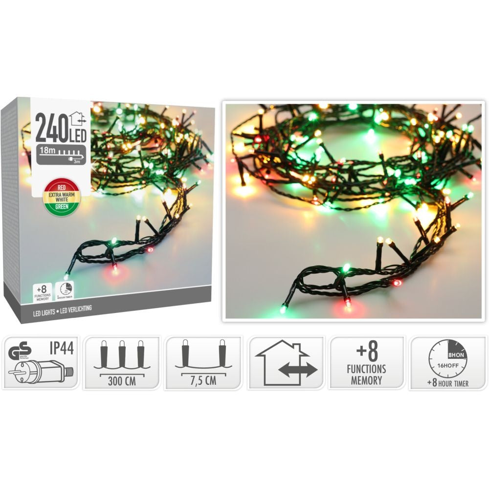 Kerstverlichting | 240 LED lampjes | rood/groen | 18m