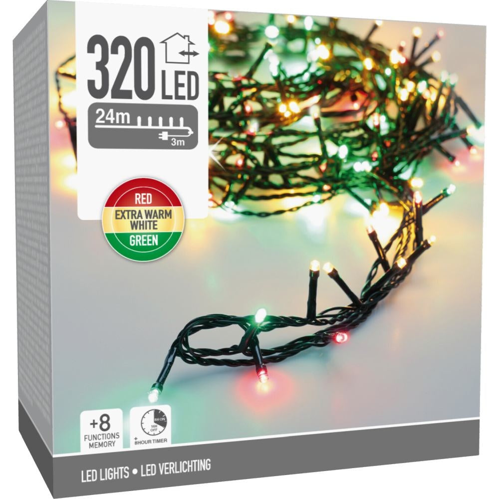 Kerstverlichting | 320 LED lampjes | rood/groen | 24m