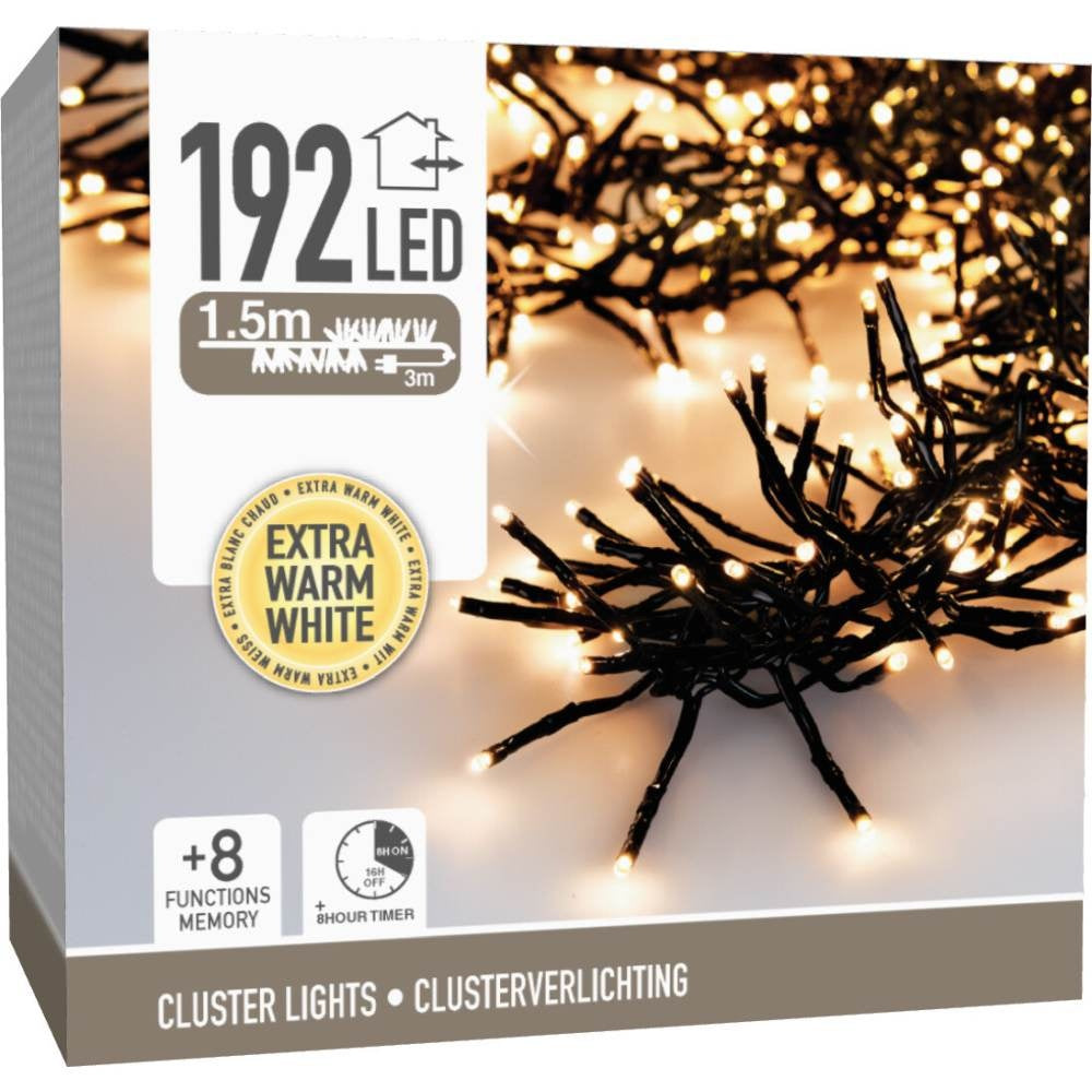 Kerstverlichting cluster | 192 LED lampjes | extra warm wit | 1,4m
