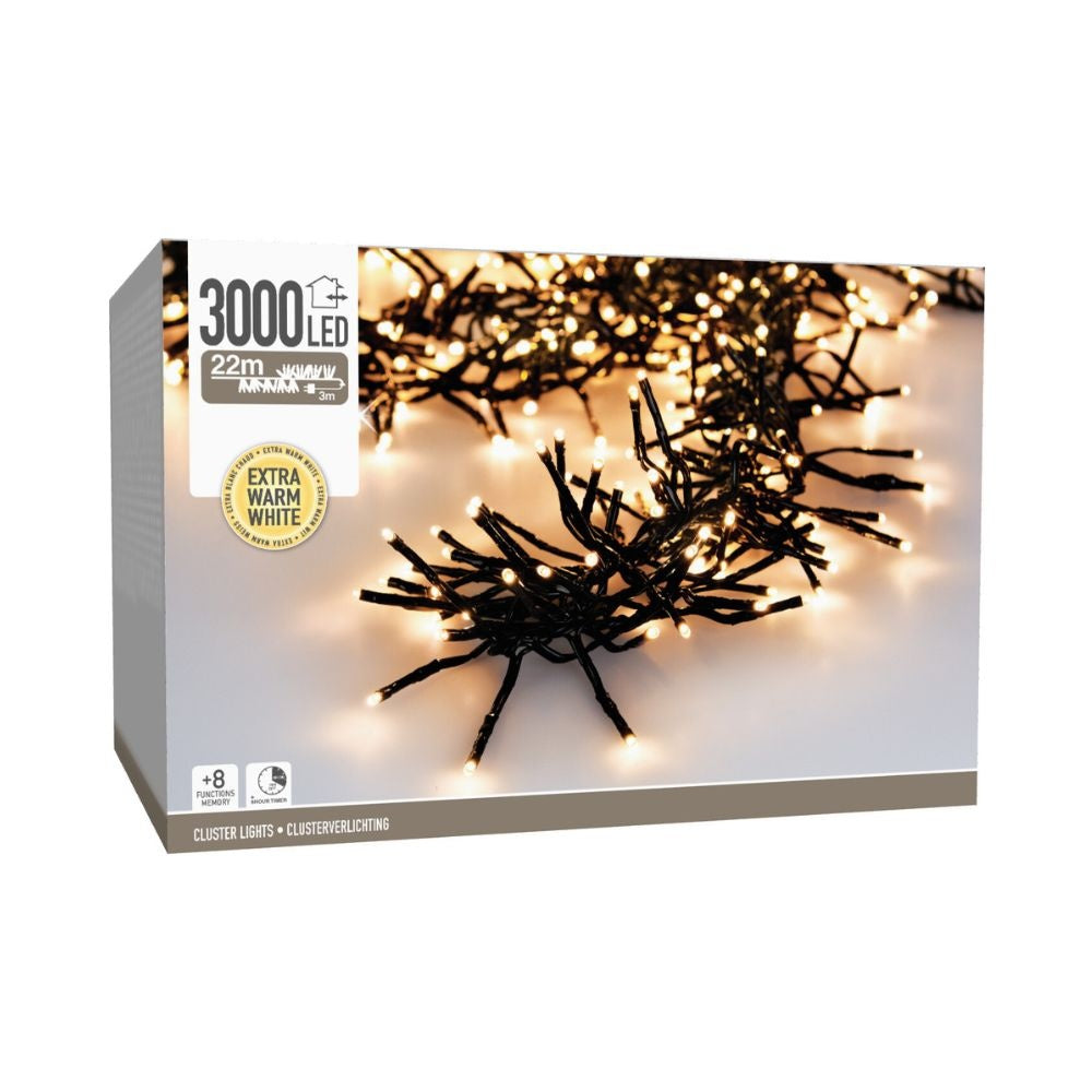 Kerstverlichting cluster | 3000 LED lampjes | warm wit | 22m