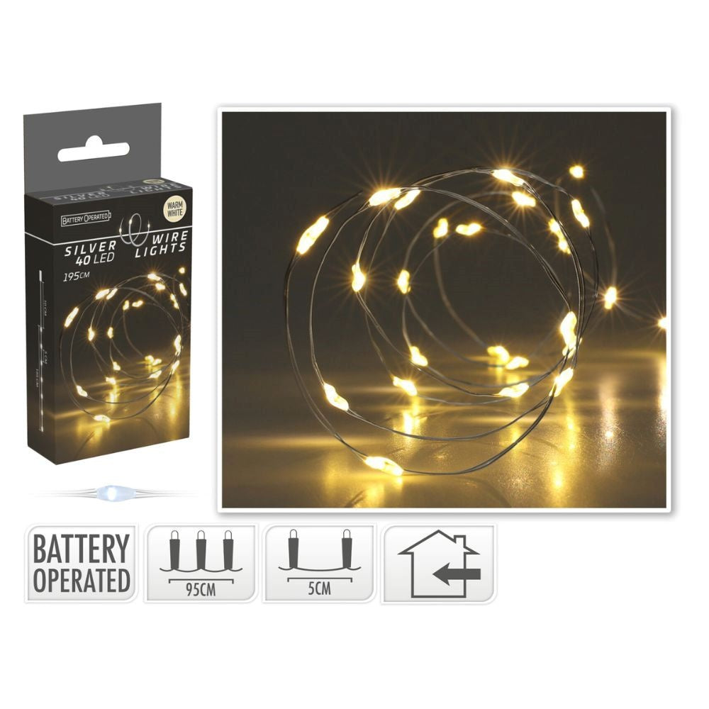 Kerstverlichting zilverdraad | 40 LED lampjes | warm wit | op batterijen