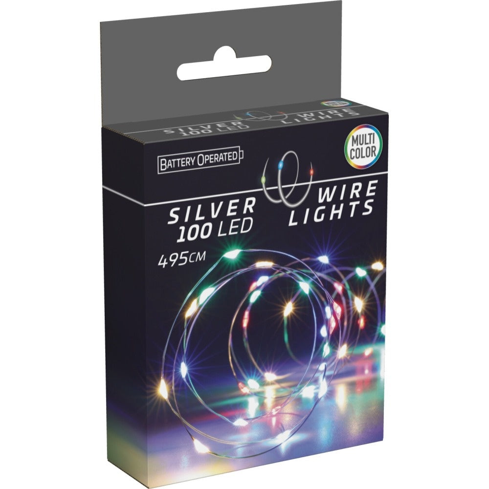 Kerstverlichting zilverdraad | 100 LED lampjes | multicolor | op batterijen | 5 meter