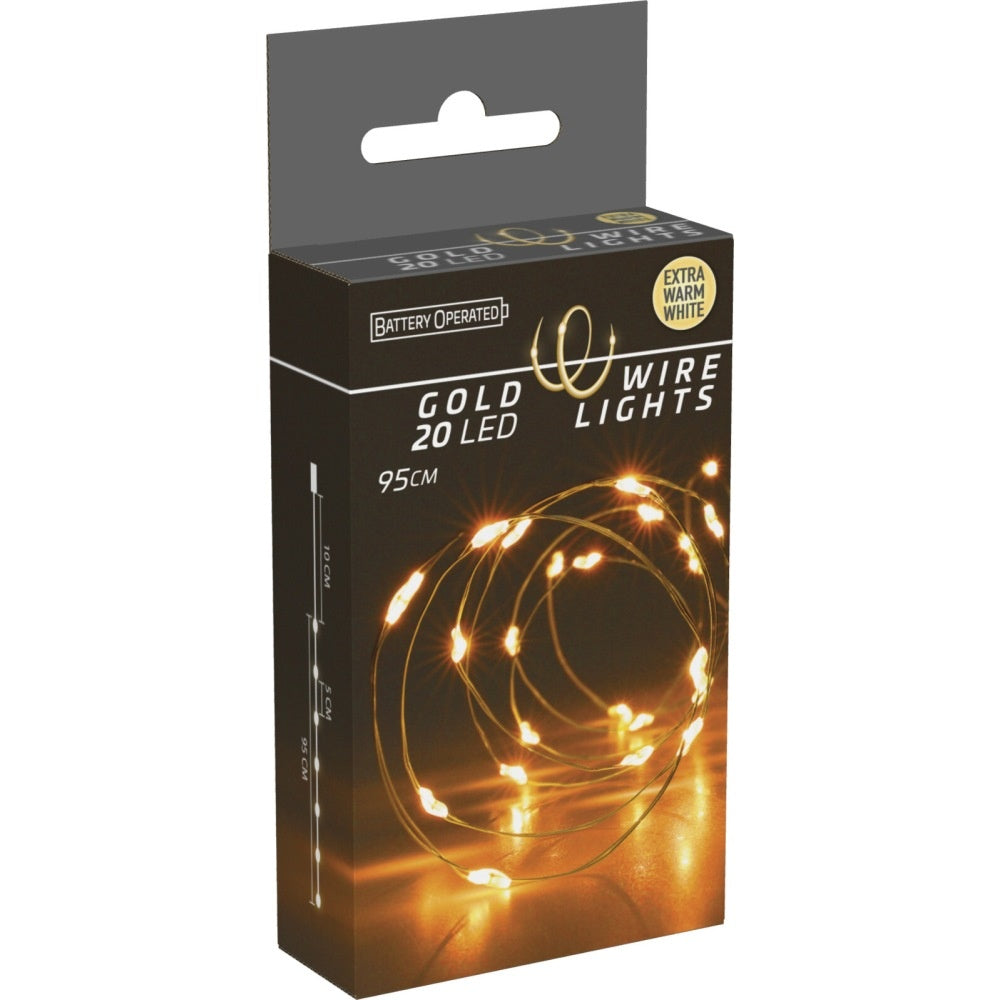 Kerstverlichting gouddraad | 20 LED lampjes | extra warm wit | op batterijen