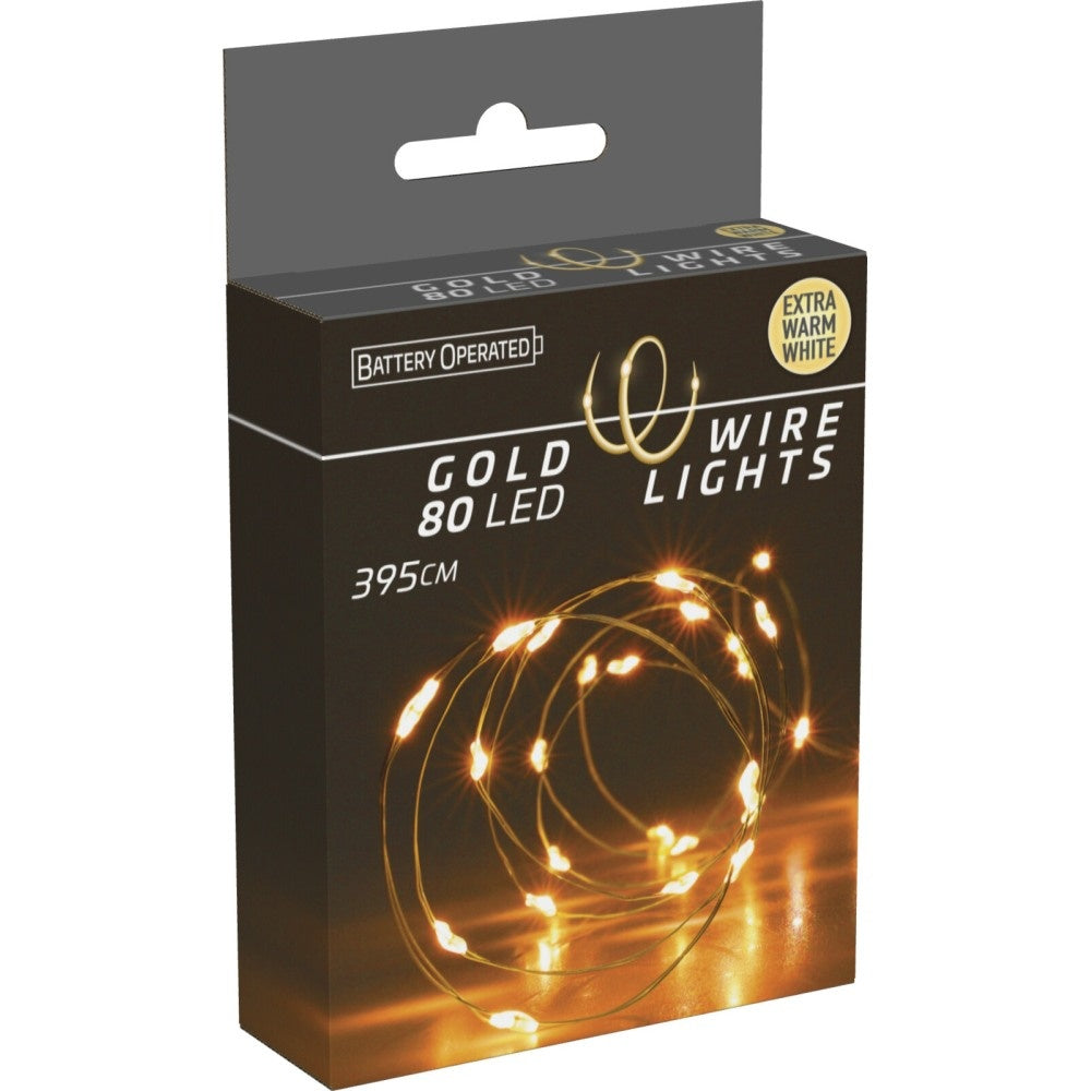Kerstverlichting gouddraad | 80 LED lampjes | extra warm wit | op batterijen