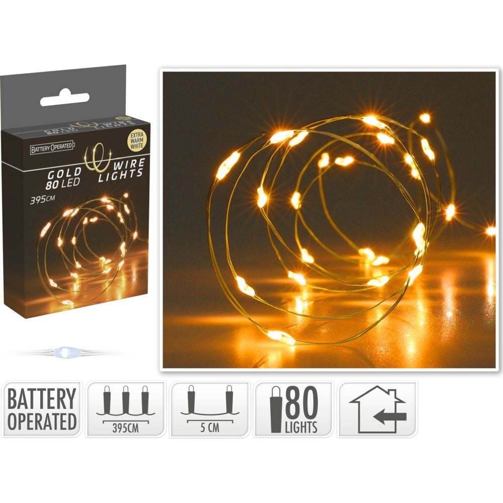 Kerstverlichting gouddraad | 80 LED lampjes | extra warm wit | op batterijen