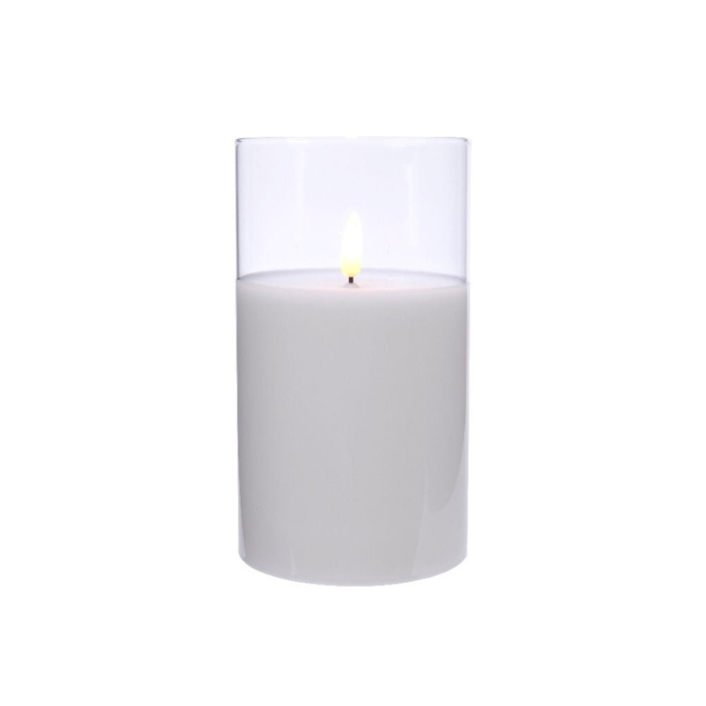 LED kaars | wax & glas | wit/warm wit | ø7,5x12,5cm