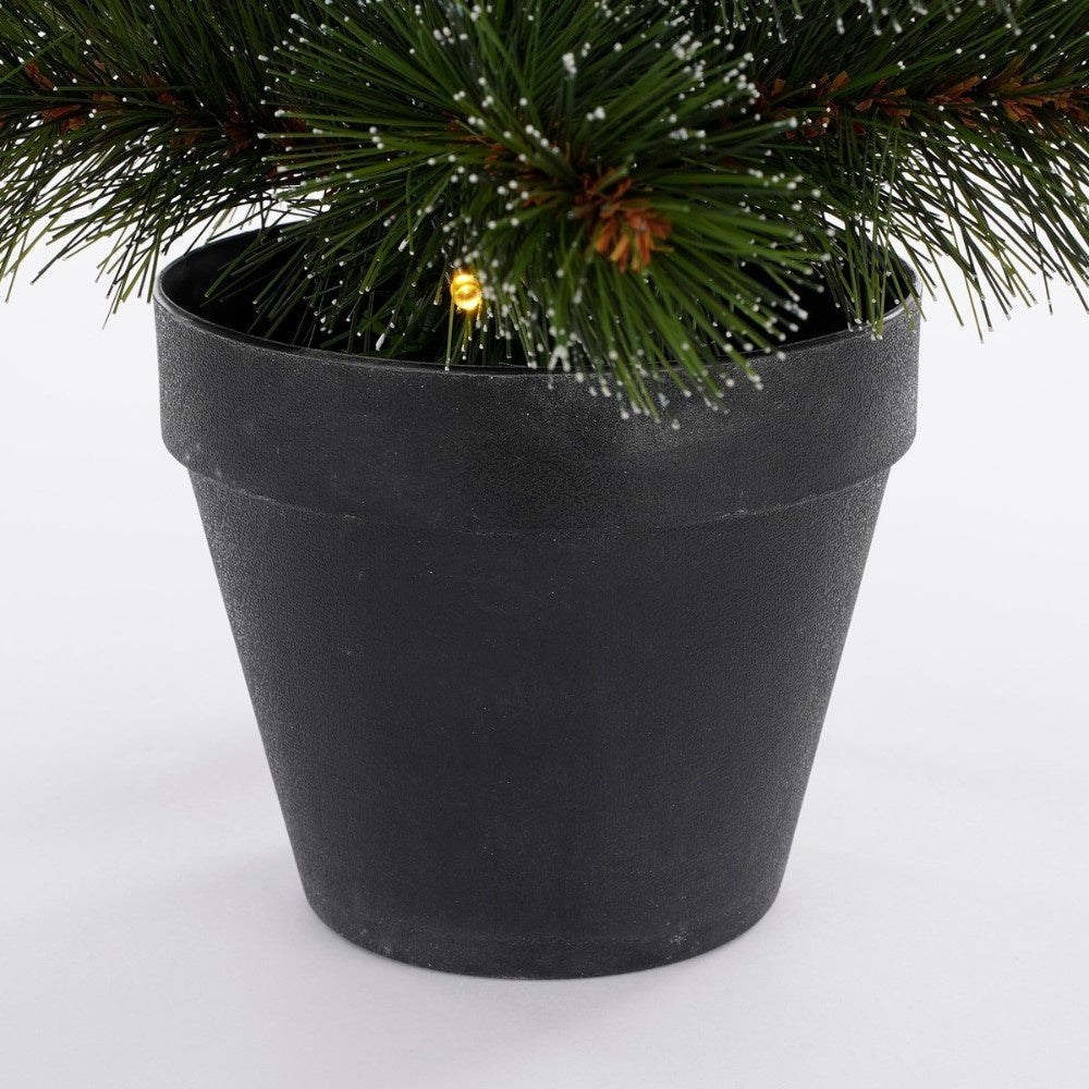 Glendon Potted kunstkerstboom 90xø51cm | groen met bevroren details & 30 LED lampjes