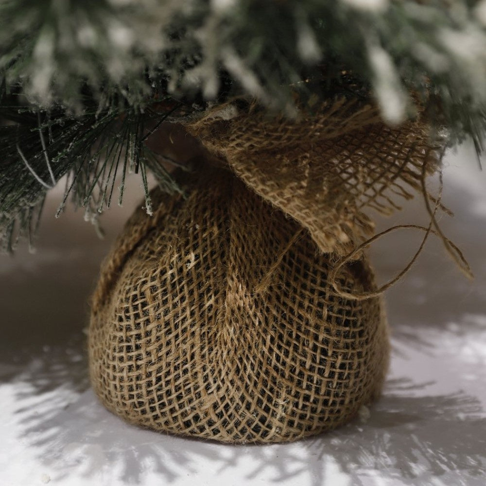 Norton frosted kerstboompje in jute zak 60xø23cm | groen met bevroren details