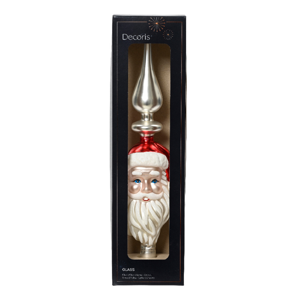 Gedecoreerde kerstman kerstpiek van glas | 34cm