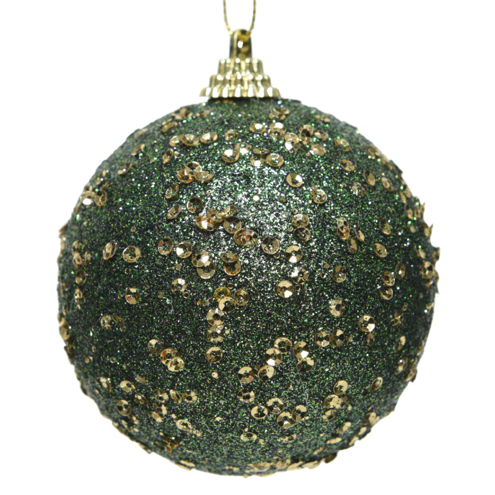 Gedecoreerde kerstbal ø8cm | foam | dennengroen met kralen en glitters