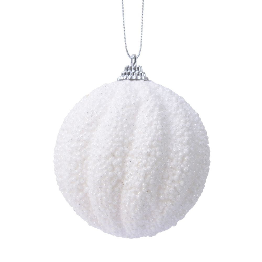 Gedecoreerde kerstbal ø8cm | foam | winterwit met glitters
