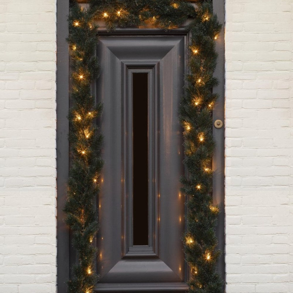Glendon kerstguirlande | groen met bevroren details & LED lampjes | 180cm
