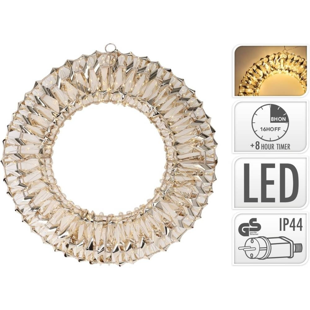 Kerstkrans met verlichting | ijzer | op stekker | goud | 20 cm