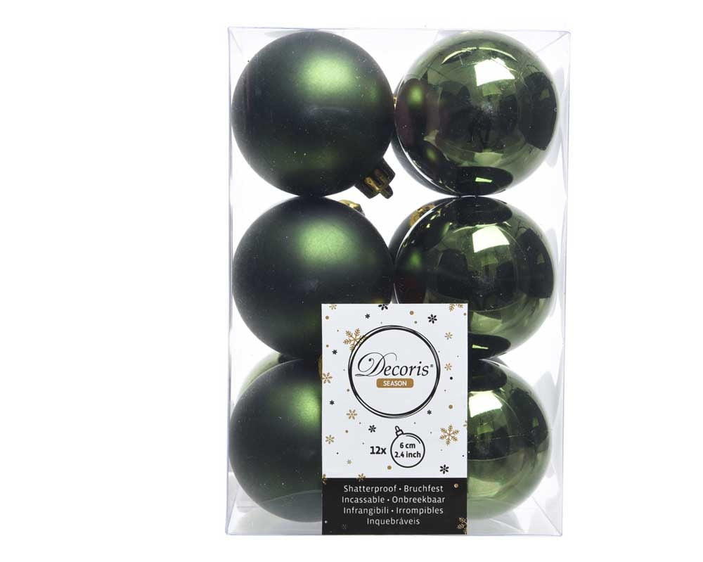 Kerstballen set 12-delig | dennengroen | kunststof/onbreekbaar | 6cm