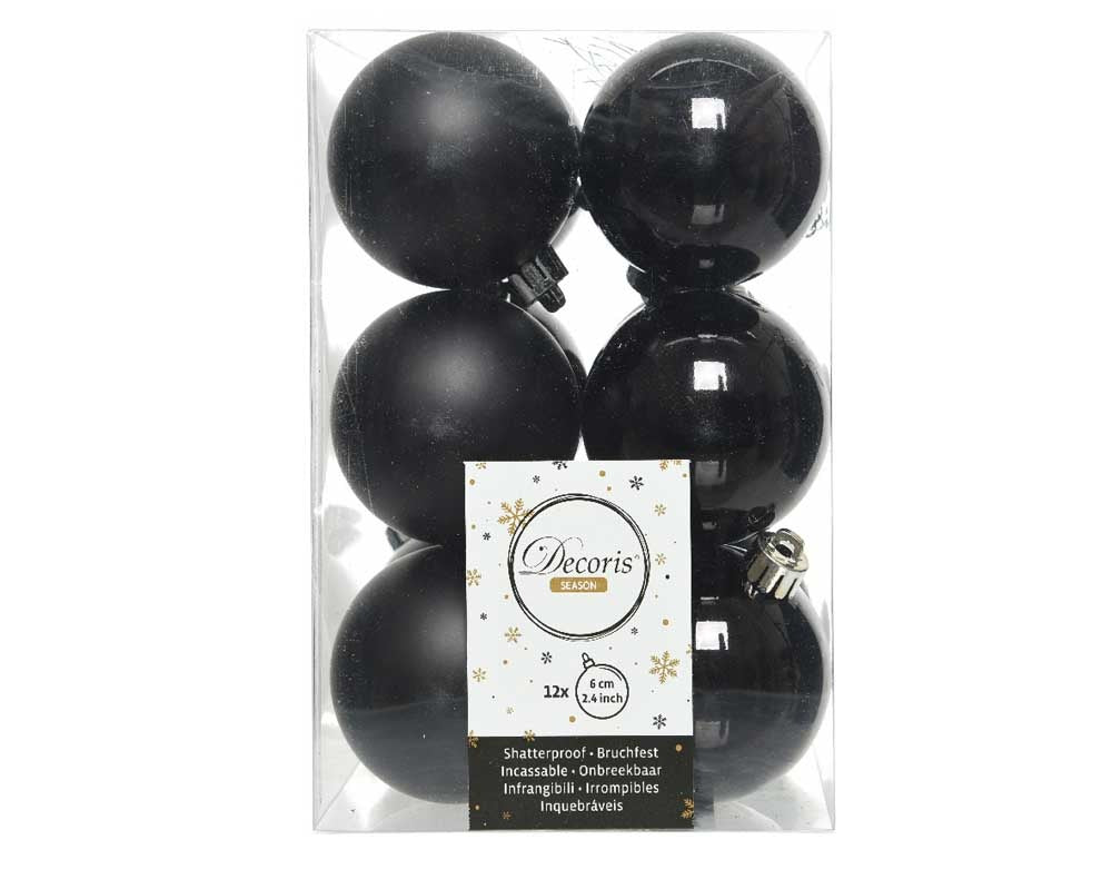 Kerstballen set 12-delig | zwart | kunststof/onbreekbaar | 6cm
