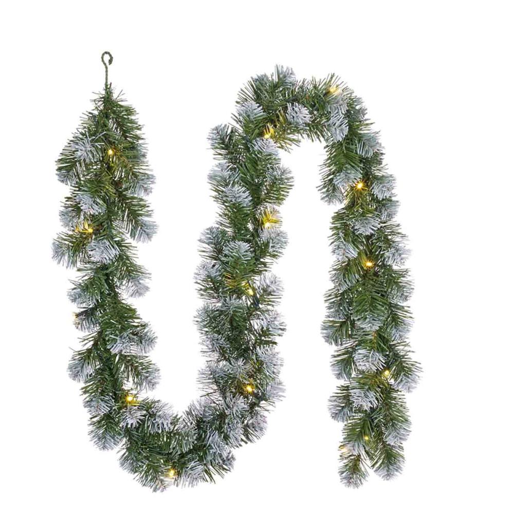 Norton Frosted kerstguirlande | groen met sneeuw details & LED lampjes | 270cm