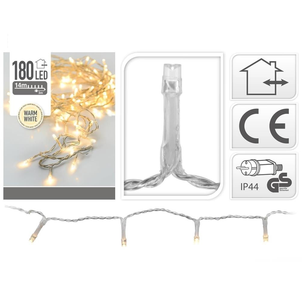 Kerstverlichting transparant snoer | 180 LED lampjes | warm wit | 13,5 meter