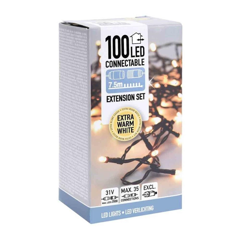 Kerstverlichting koppelbaar | 100 LED lampjes | extra warm wit | 7,5 meter