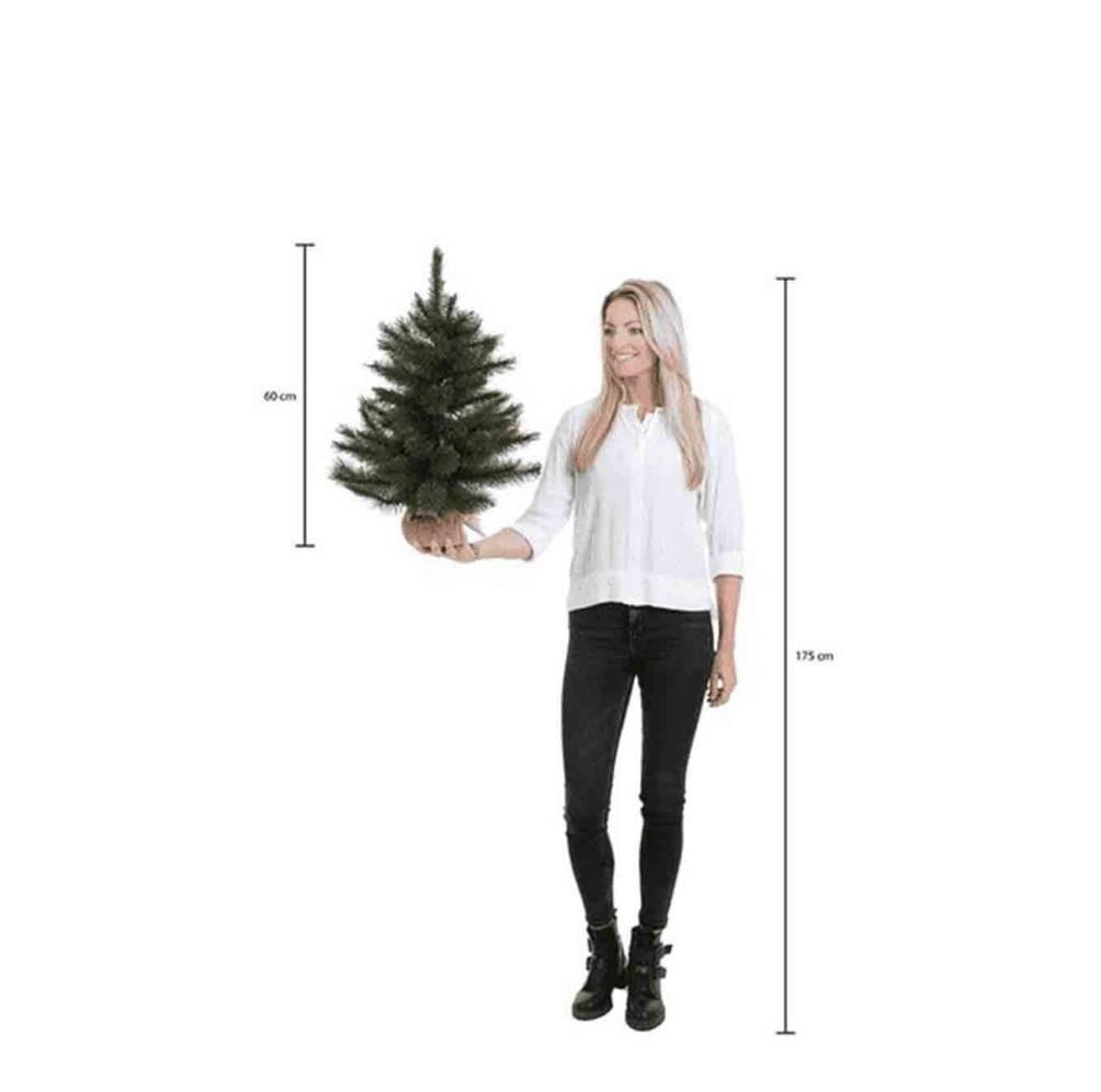 Norton frosted kerstboompje in jute zak 60xø13cm | groen met sneeuw details & LED lampjes