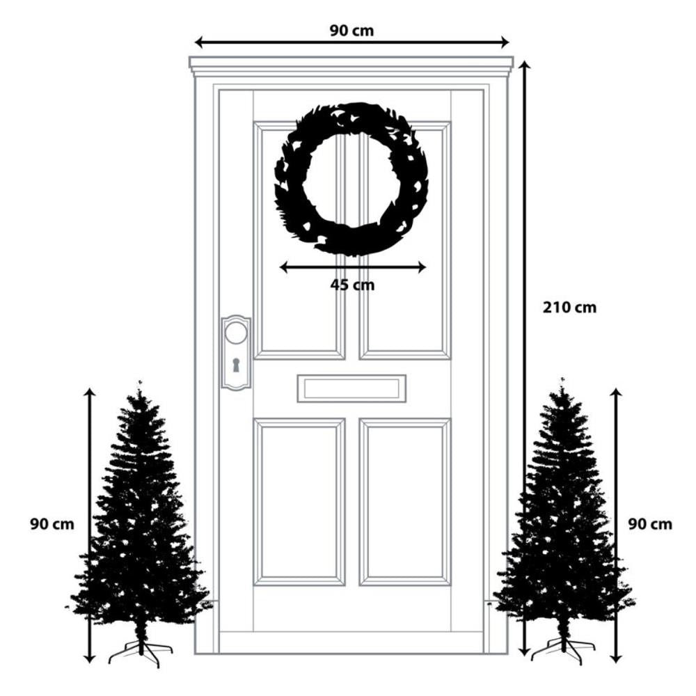 Glendon twee kerstboompjes + krans 90xø45cm | groen met 85 LED lampjes  | set van 3 | voordeur versiering