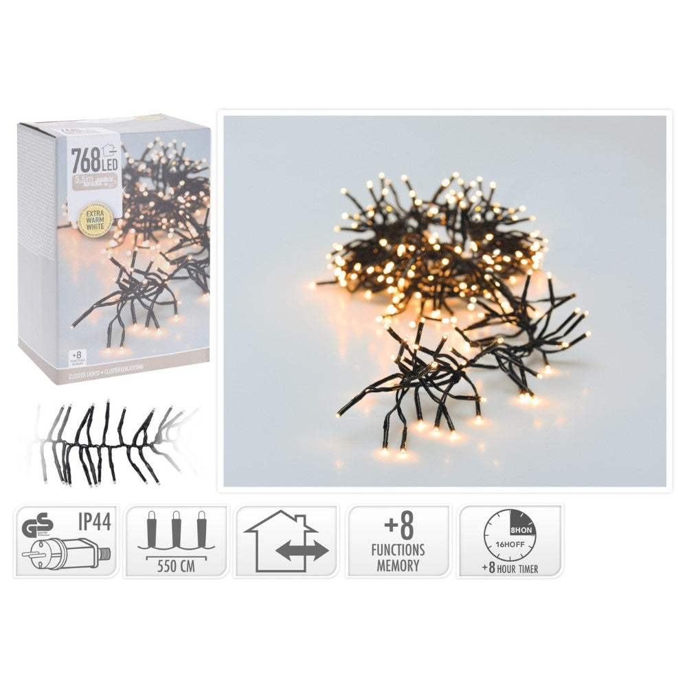 Kerstverlichting cluster | 768 LED lampjes | extra warm wit | 5,5m