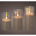LED kaarsen set van 3 | glas & wax | rookgrijs/warm wit | ø7,5x17,5 / 15 / 12,5cm