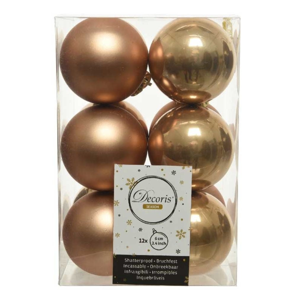 Kerstballen set 12-delig | camel bruin | kunststof/onbreekbaar | 6cm