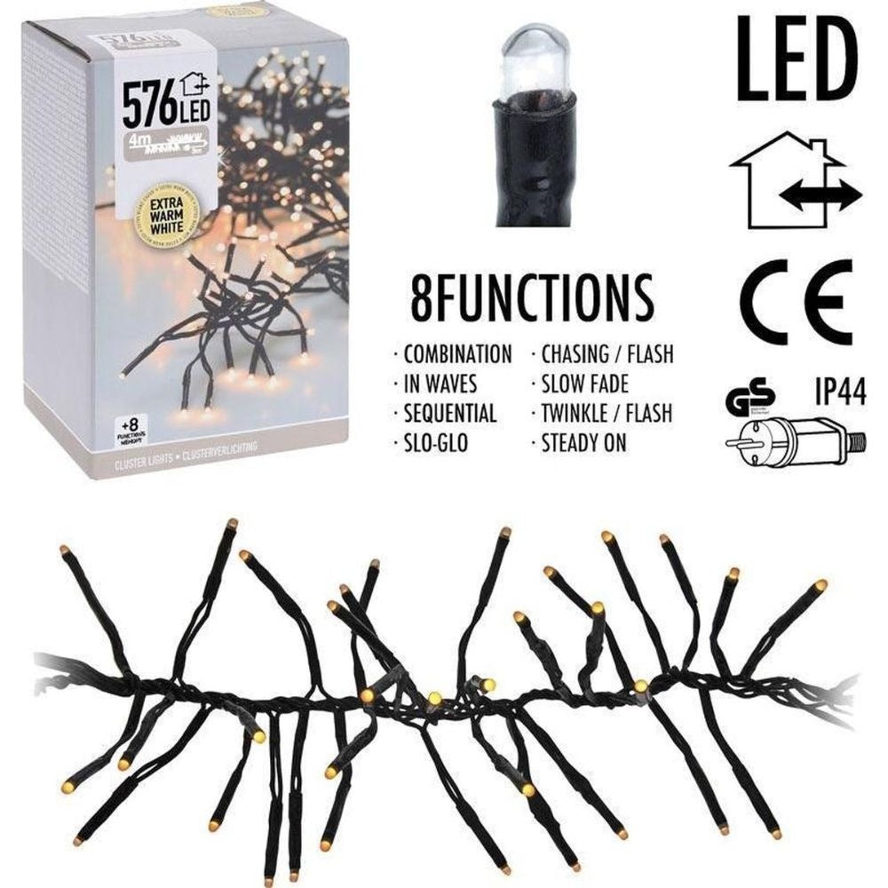 Kerstverlichting cluster | 576 LED lampjes | extra warm wit | 4m