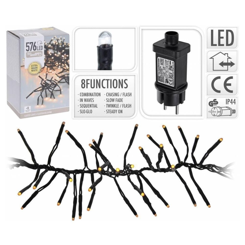 Kerstverlichting cluster | 576 LED lampjes | extra warm wit | 4m