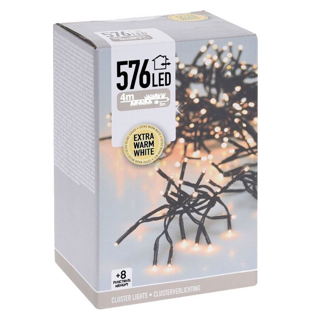 Kerstverlichting cluster | 576 LED lampjes | extra warm wit | 4m