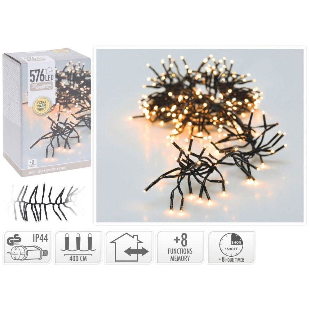 Kerstverlichting cluster | 576 LED lampjes | extra warm wit | 4m