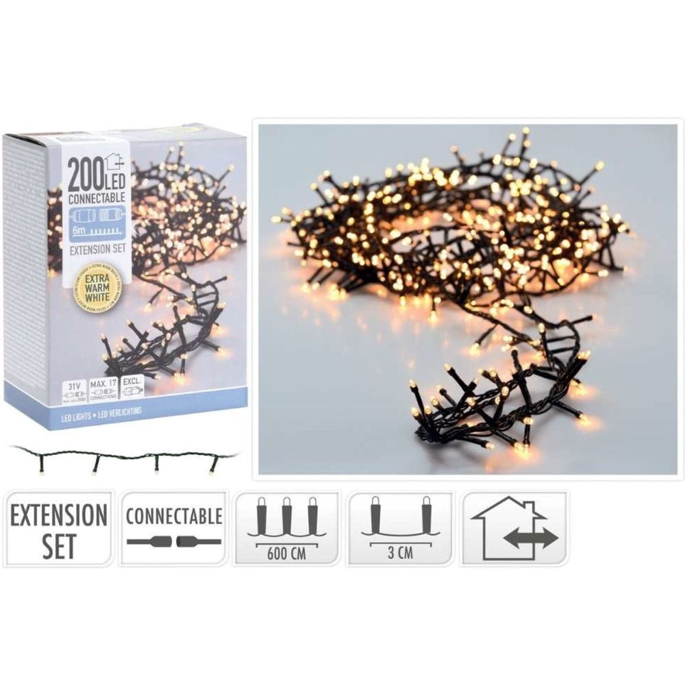 Kerstverlichting micro cluster koppelbaar | 200 LED lampjes | extra warm wit | 6 meter