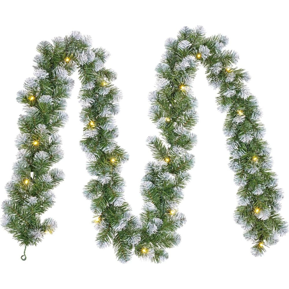 Norton Frosted kerstguirlande | groen met sneeuw details & LED lampjes | 270cm