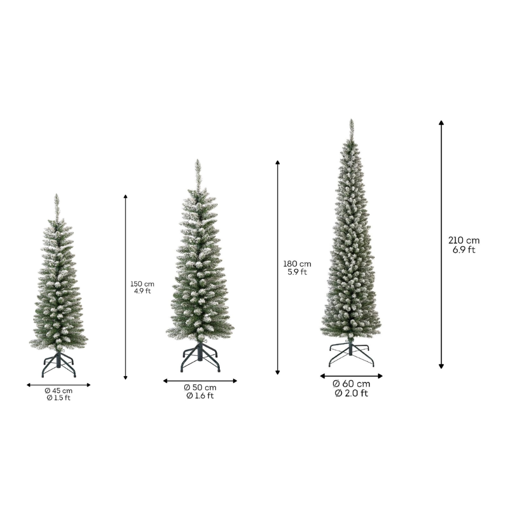 SET-VOORDEEL | Pencil Pine Snowy  family 150/180/210cm | smal | wit/met sneeuw