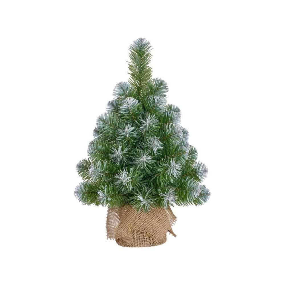 Norton frosted kerstboompje in jute zak 60xø23cm | groen met bevroren details