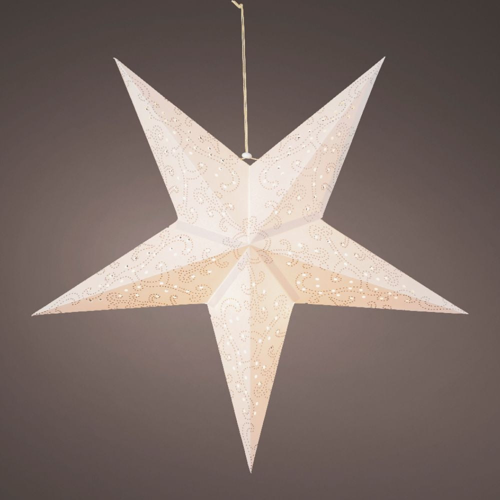 Ster kersthanger met lampjes | papier | wit met cirkels| LED/warm wit | 60cm