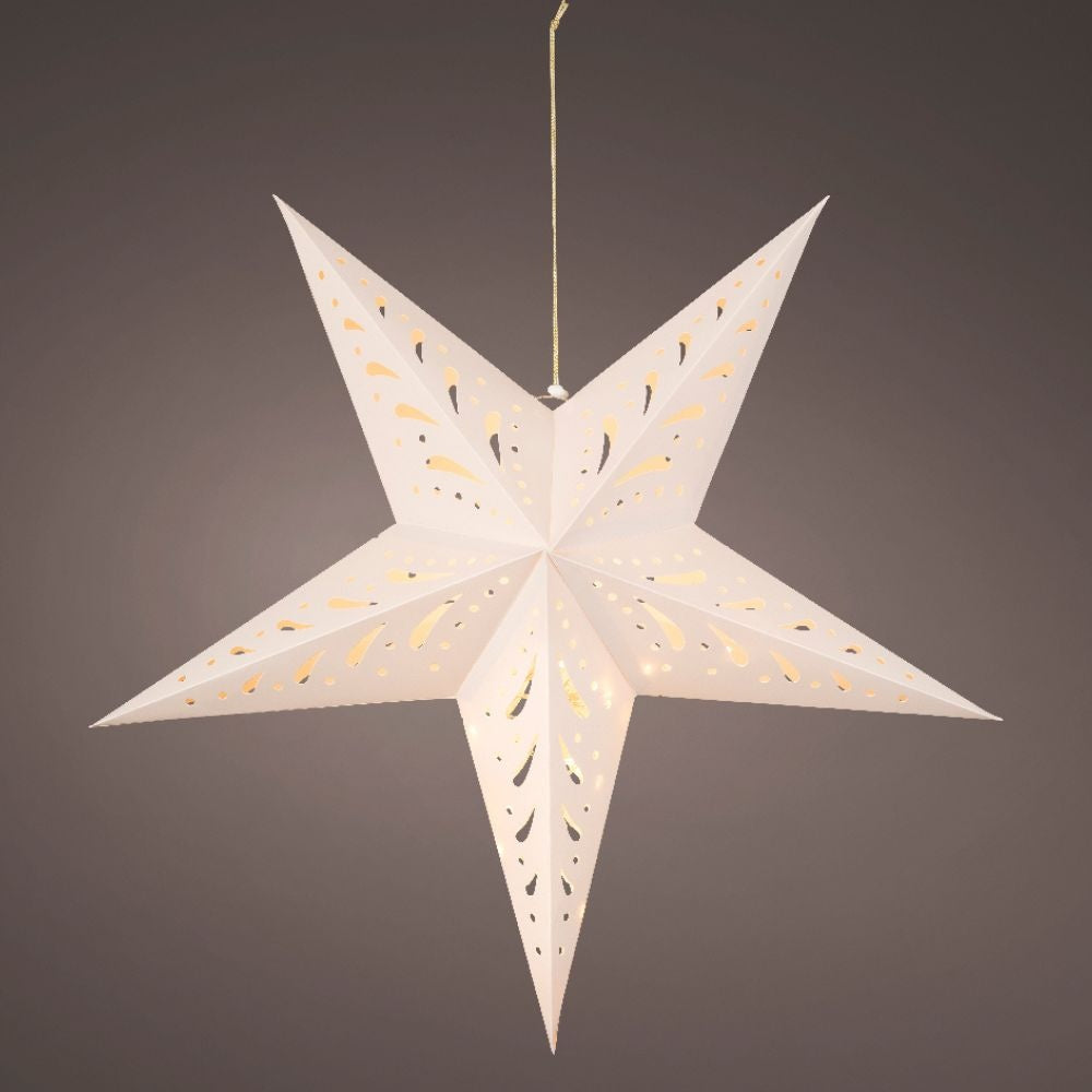 Ster kersthanger met lampjes | papier | wit met mandala | LED/warm wit | 60cm
