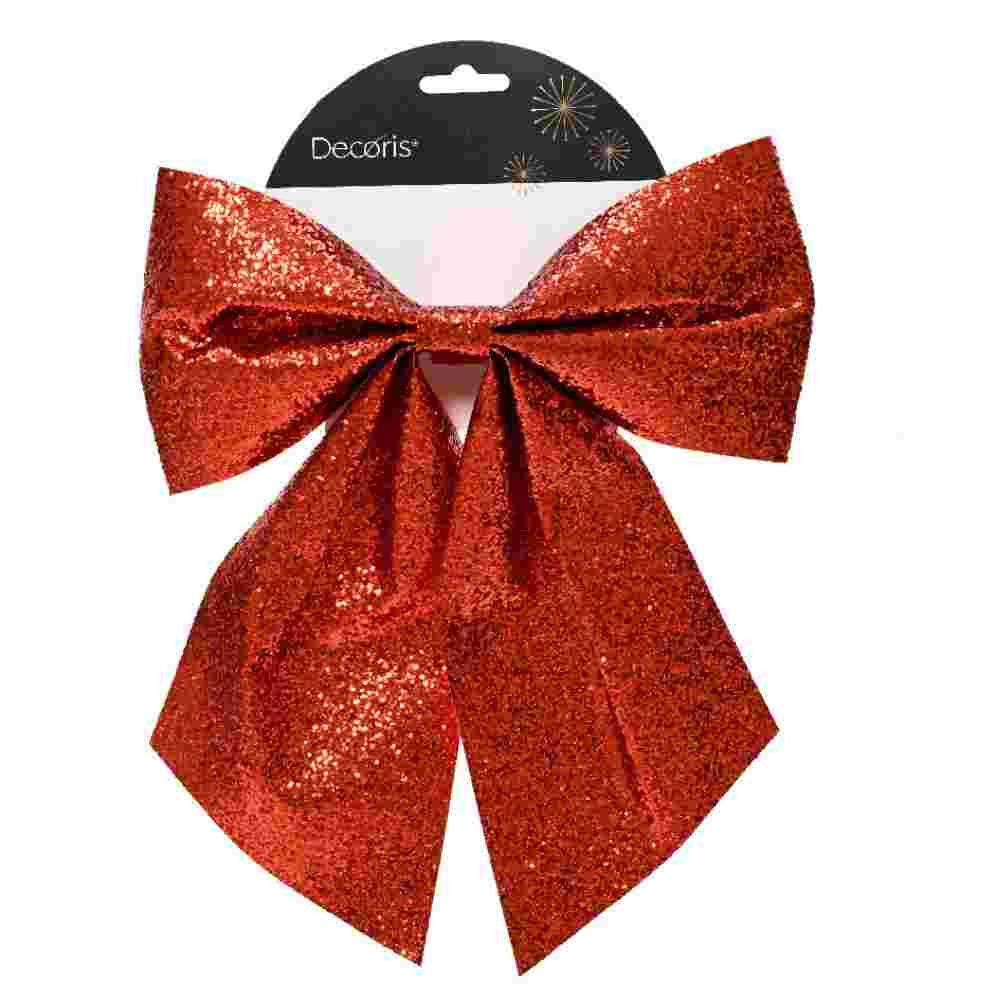 Kerststrik | polyester | rood met glitters | 34cm